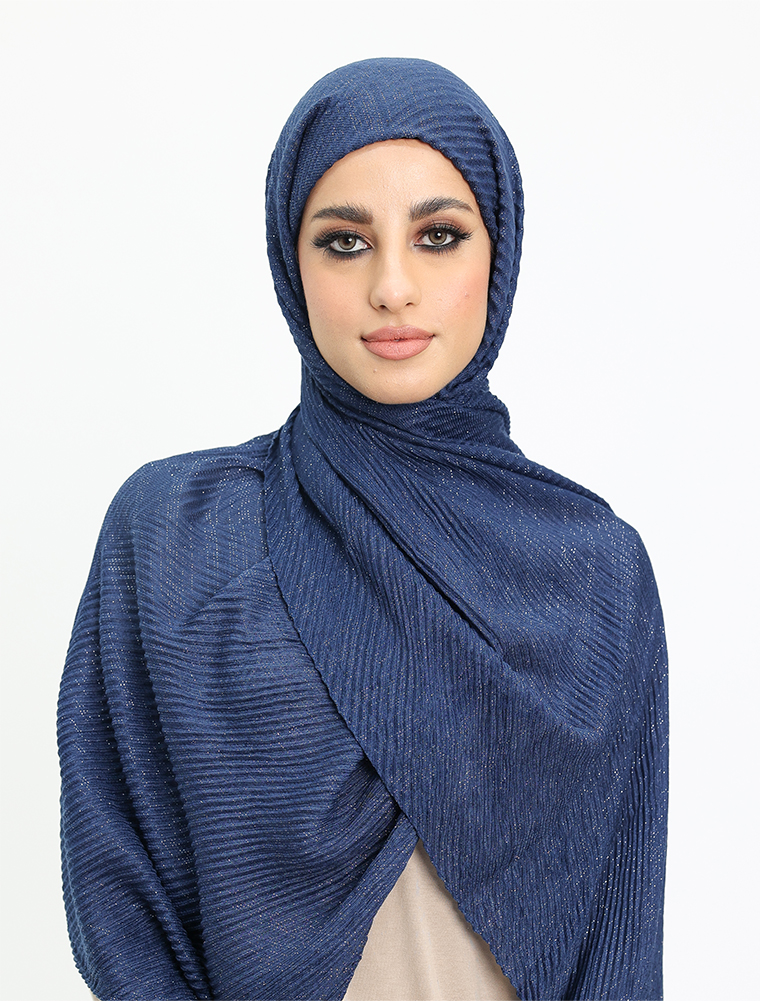 Navy Crinkle Lurex Hijab